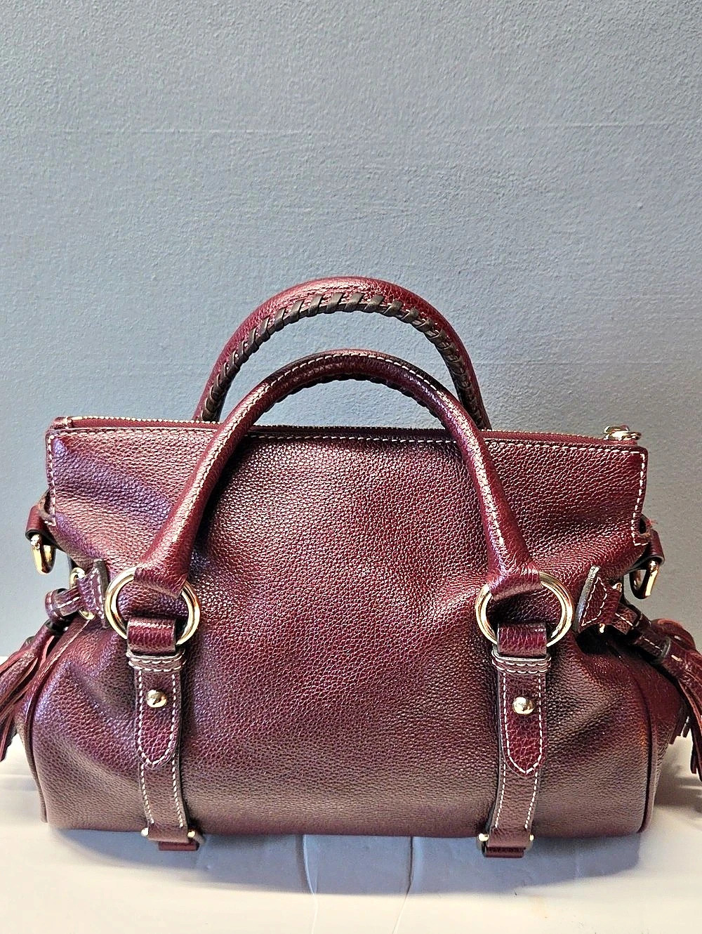 Dooney & Bourke City Barlow Satchel Burgundy Leather - Picture 2 of 11